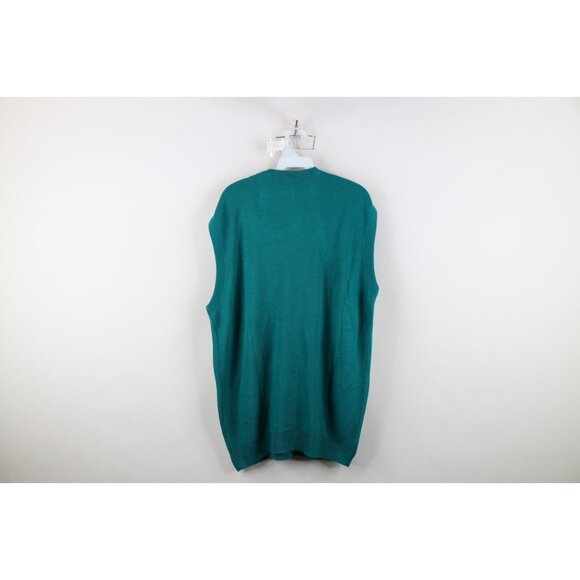 Vintage 90s Streetwear Mens Size 2XLT Blank Knit V-Neck Sweater Vest Teal USA - Picture 9 of 11